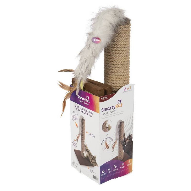 SmartyKat Tweet Tower Jute Rope Cat Scratcher Post with Electronic Sound Cat Toy