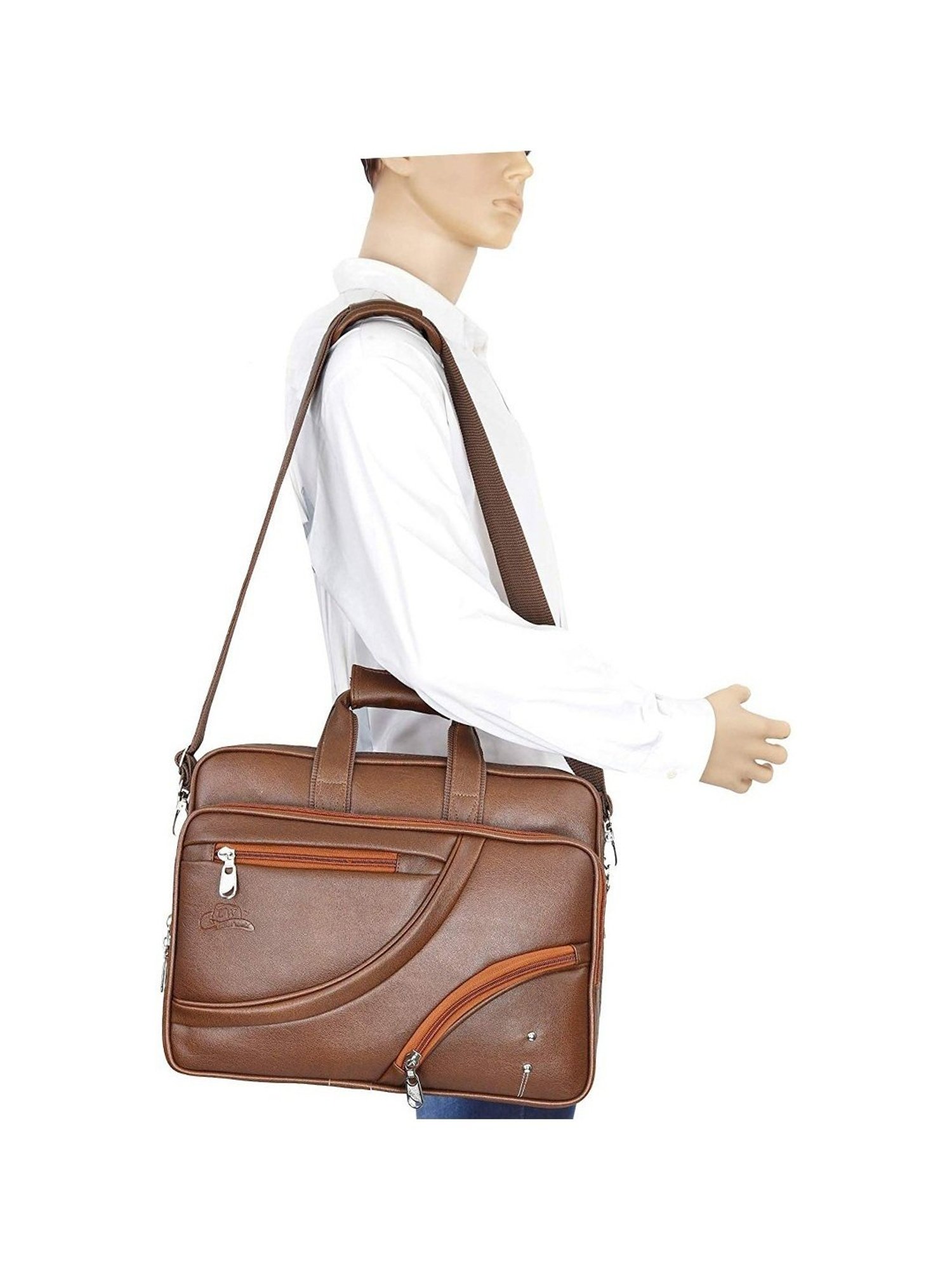 Leather World Tan Synthetic Medium Laptop Messenger Bag
