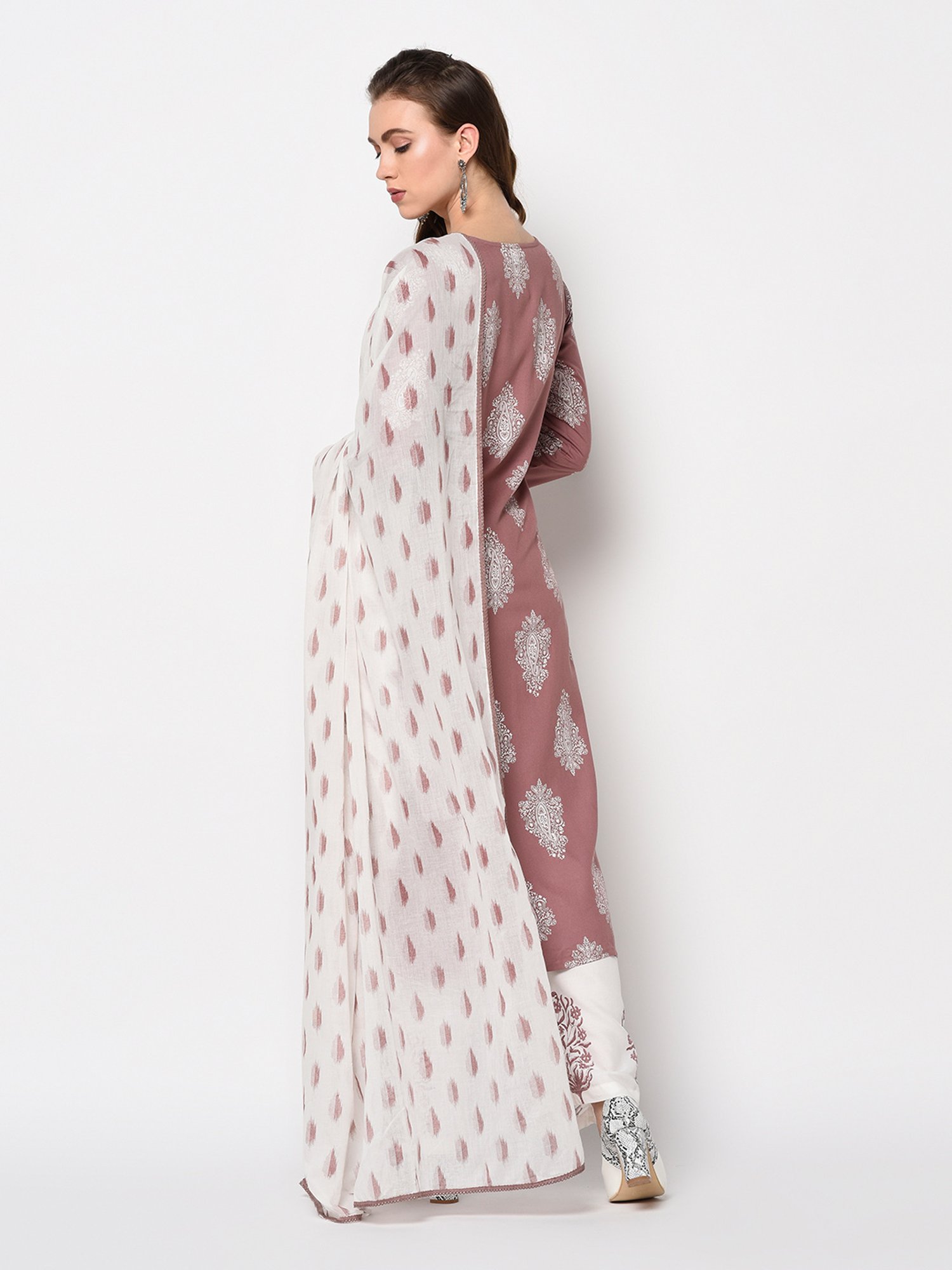 Yufta Purple Straight Fit Kurta with Palazzo & Dupatta