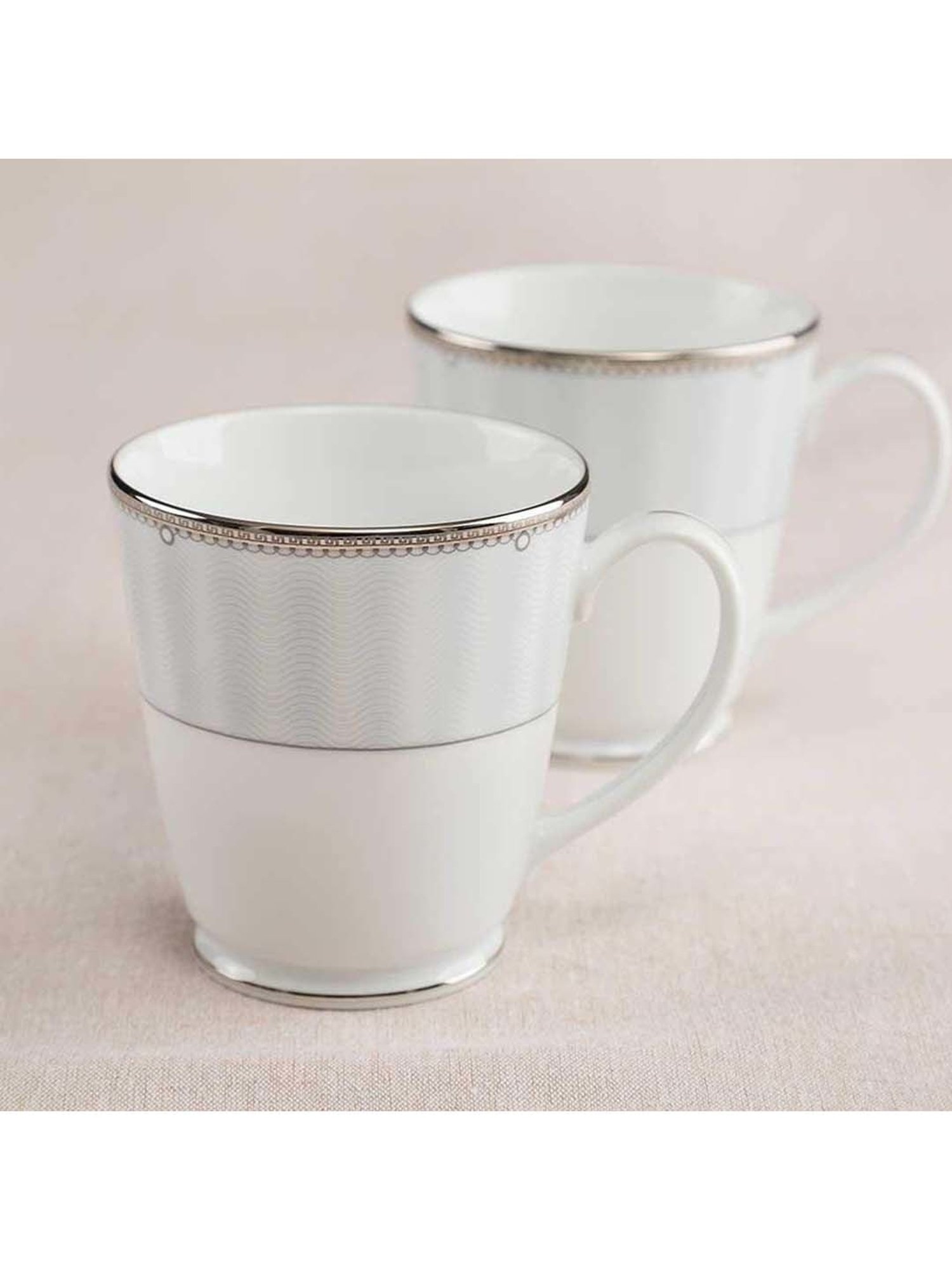 Noritake Monarch Platinum White & Blue Poreclain Milk Mug (0.37 L) - Set of 2