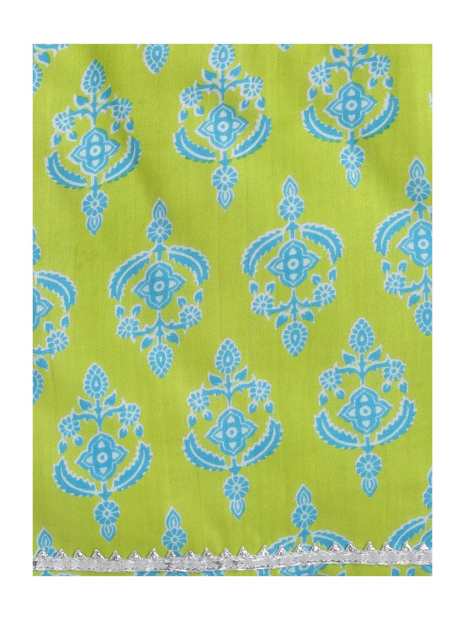 Many Frocks Kids Green & White Printed Kurta, Sharara with Dupatta