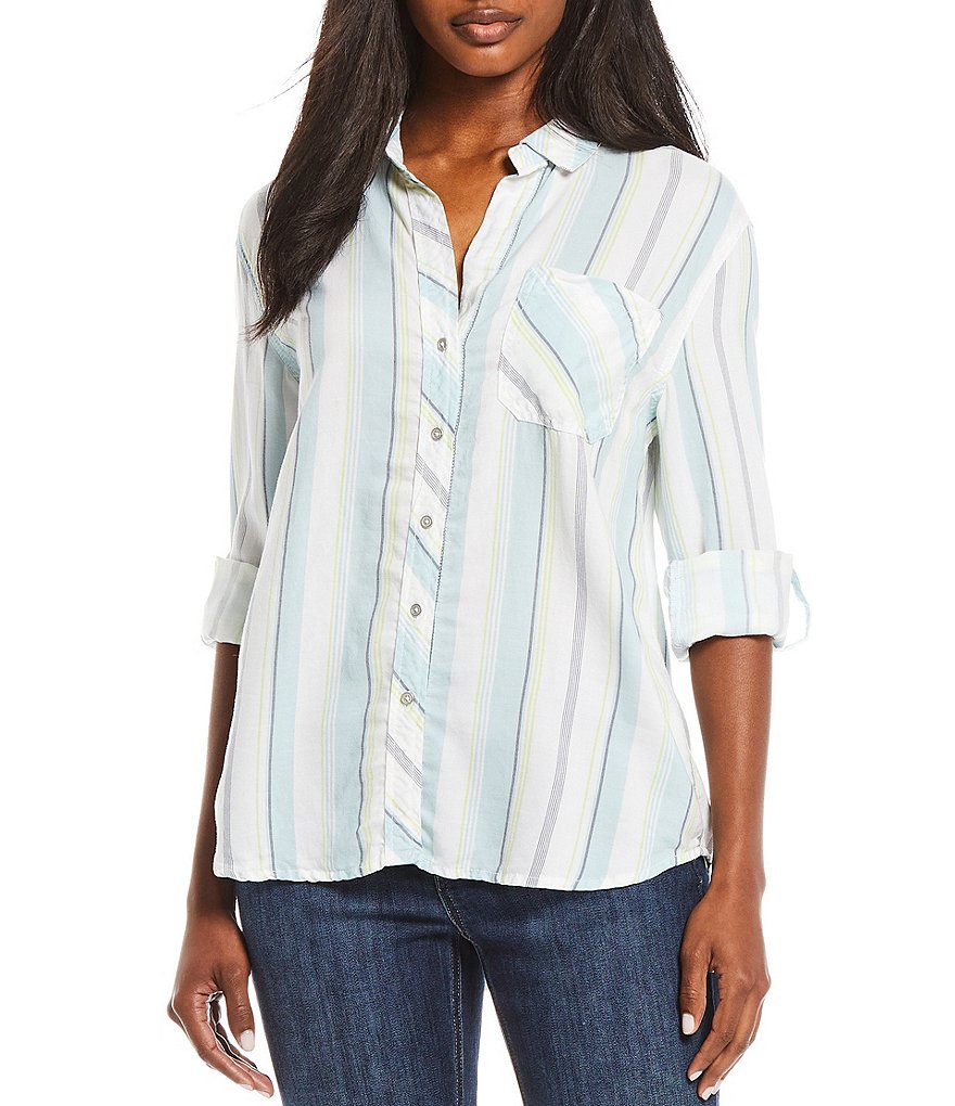 Westbound Roll Sleeve Tonal Stripe Button Front Shirt