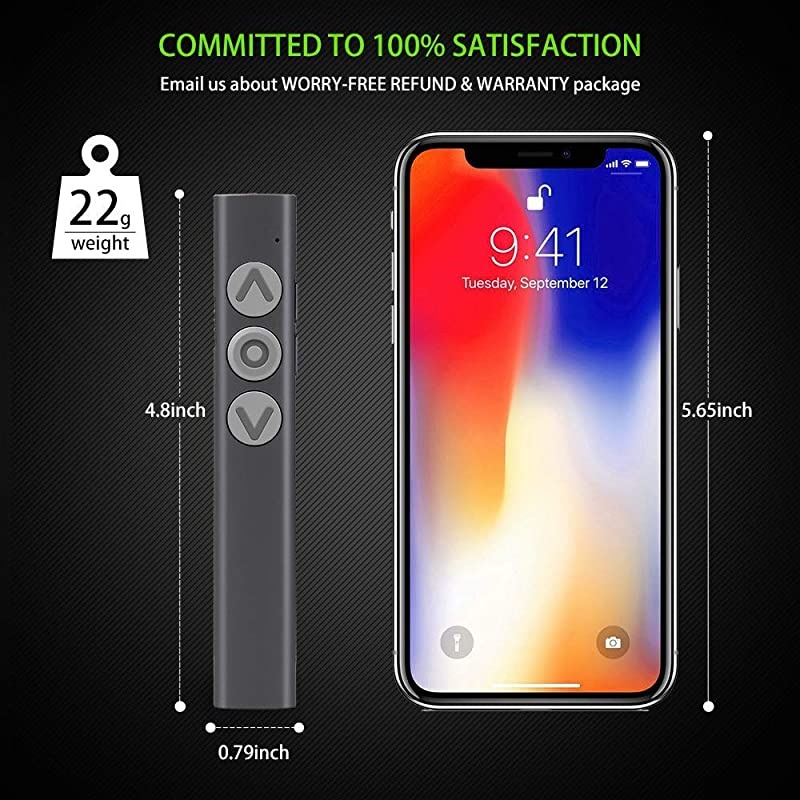 Wireless Presenter Rechargeable Presenter Remote Clicker with Red Laser Presentation Pointer 24GHz Remote Presentation USB Control PowerPoint PPT Clicker for Windows Mac OS Linux