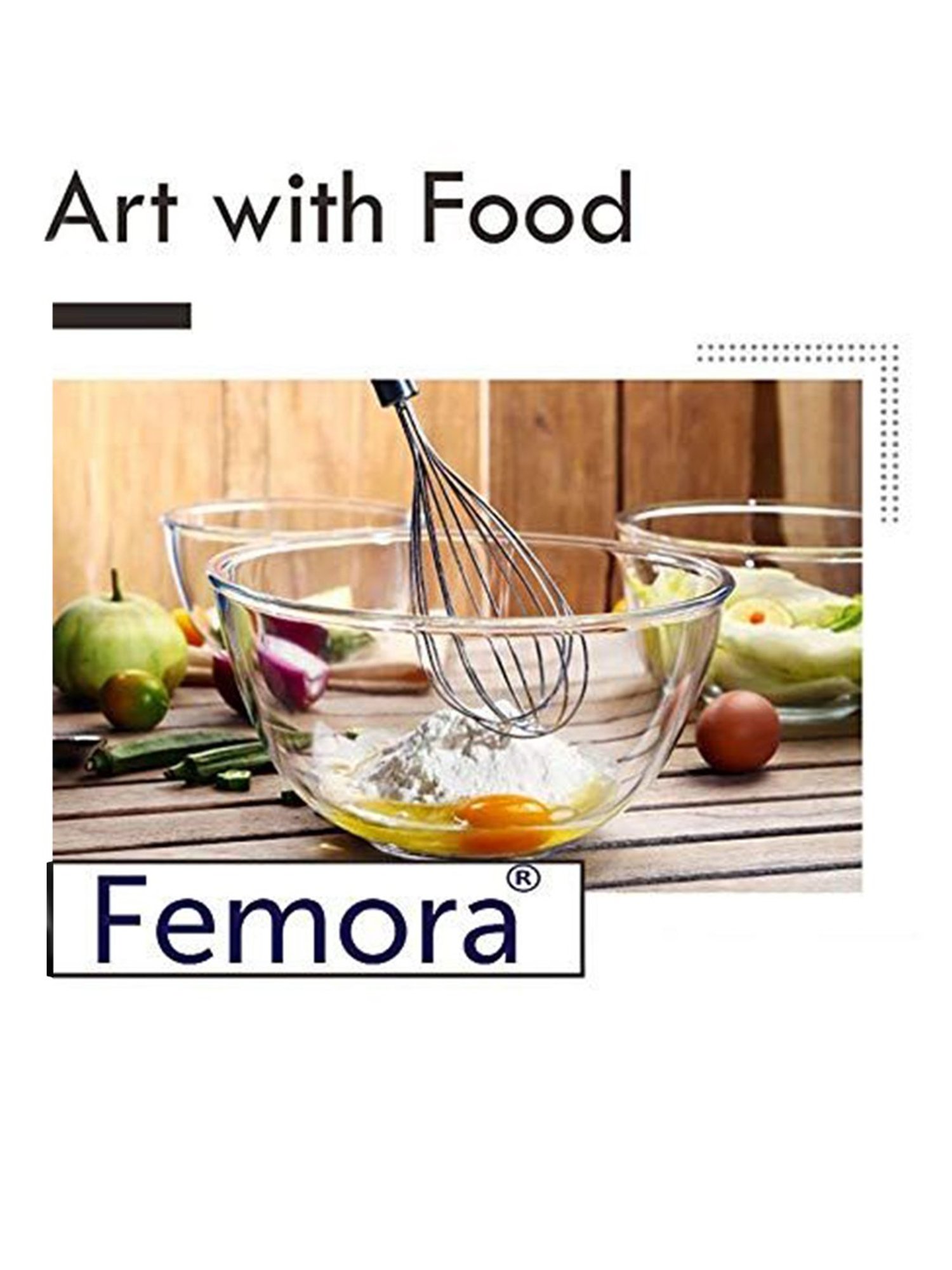 Femora Borosilicate Glass Microwave Safe Mixing Bowls (1050 ml) - Set of 2