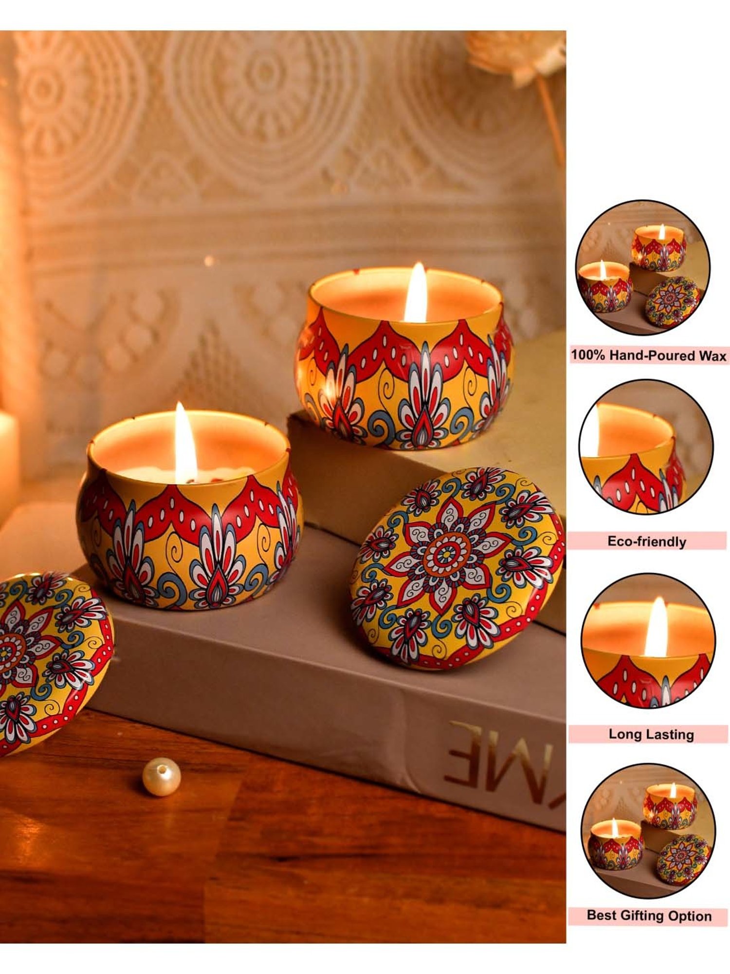 TAYHAA Yellow & Red Wax Printed Candle Jar