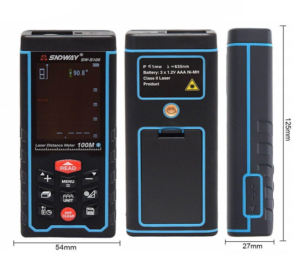 Sndway SW-S100 Laser Distance Meter 100m 328ft Digital Distance Meter 100m Laser Rangefinder Area Volume Diastimeter S100