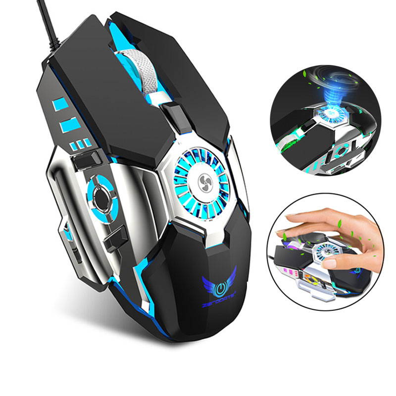 LED Backlight Mute Computer Mouse Gamer 7 Buttons 6400DPI Adjustable For PC USB Wired Cooling Fan Gaming Mouse