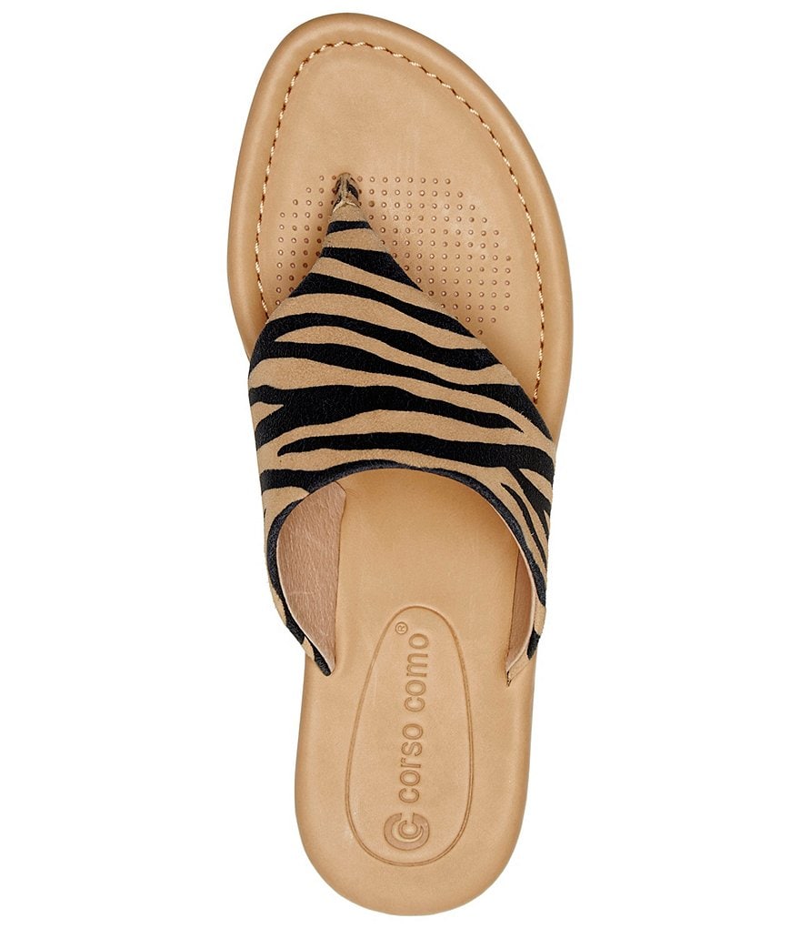 CC Corso Como Arowin Zebra Print Suede Thong Cork Platform Sandals