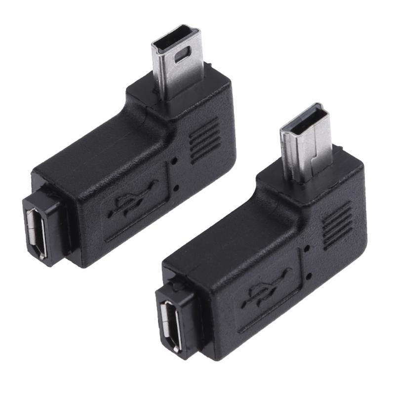 2pcs 90 Degree Micro USB Female to Mini USB Male Adapter Connector Black Right and Left 90 Degree Adapter Set