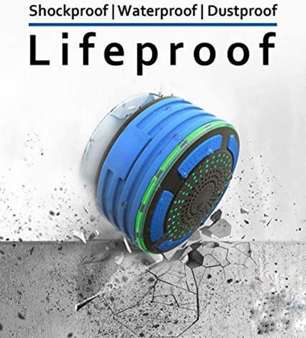 Shower Radio Portable Bluetooth Speaker,IPX7 Waterproof, Shockproof, Dustproof with LED Lights &ndash; Bluetooth 4.0 Pairs with Phones, Tablets, Computer and Radio(Blue)