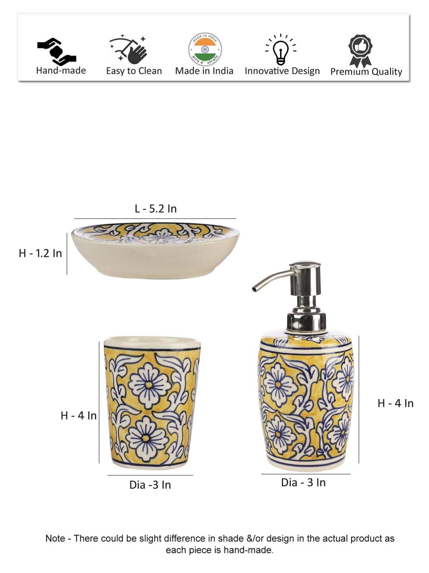 VarEesha Manohar Yellow & White Ceramic Bath Accessories - Set of 3