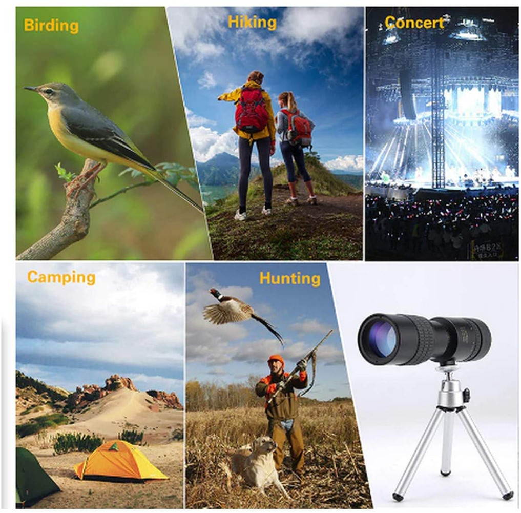 4K 300X40mm Super Telephoto Zoom Monocular Telescope Waterproof for Bird Watching, Hunting, Camping, Travel, Hiking (with Tripod and Clip)