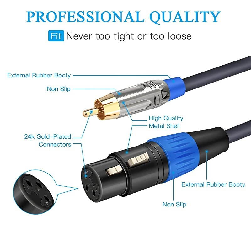 Dual XLR to RCA Cable Dual XLR Female to Dual RCA Male Cable 2 XLR Female to 2 RCA Male HiFi Audio Cable 4N OFC Wire for Amplifier Mixer Microphone 10 Feet
