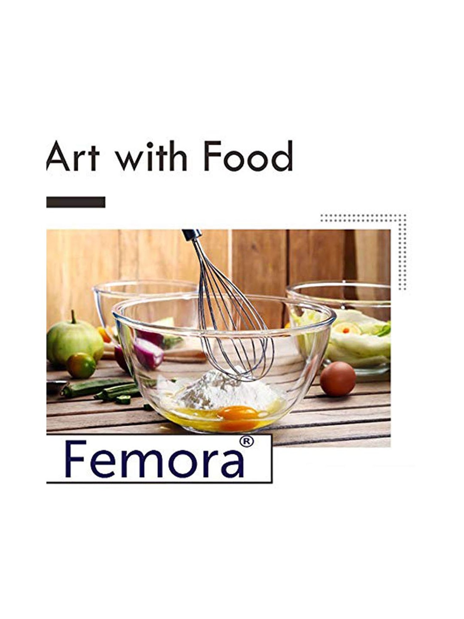 Femora Transparent Borosilicate Glass Mixing Bowls (2100 ml, 700 ml & 2650 ml) - Set of 3