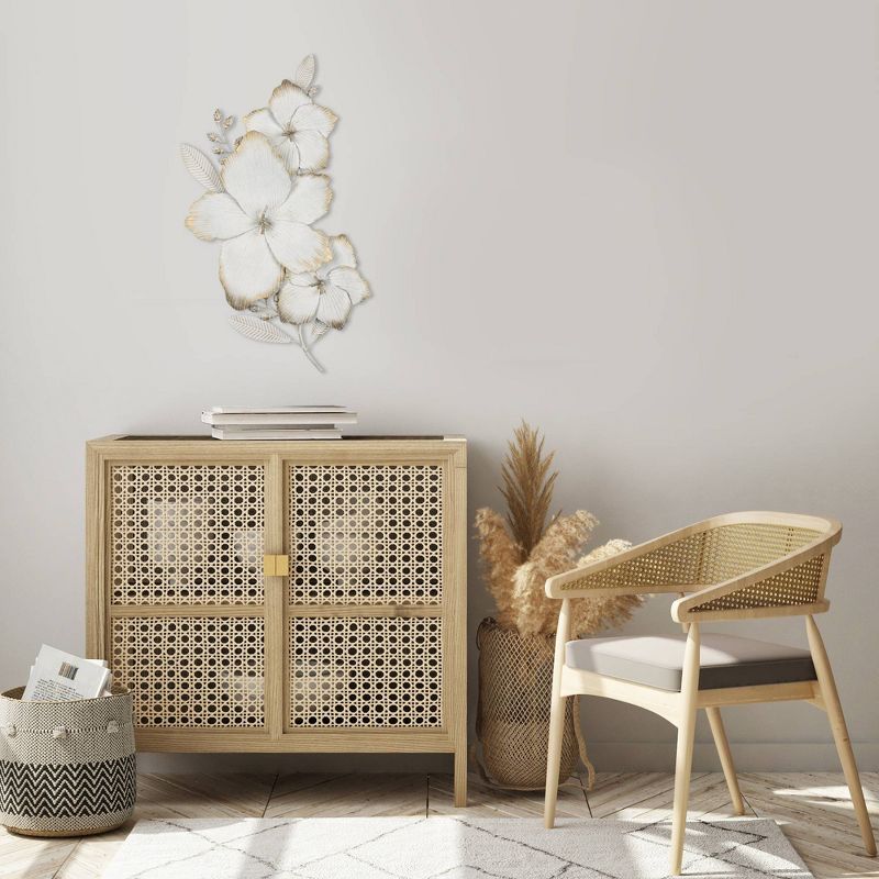 Blooming White and Gold Metal Flower Wall Decor - Stratton Home Décor