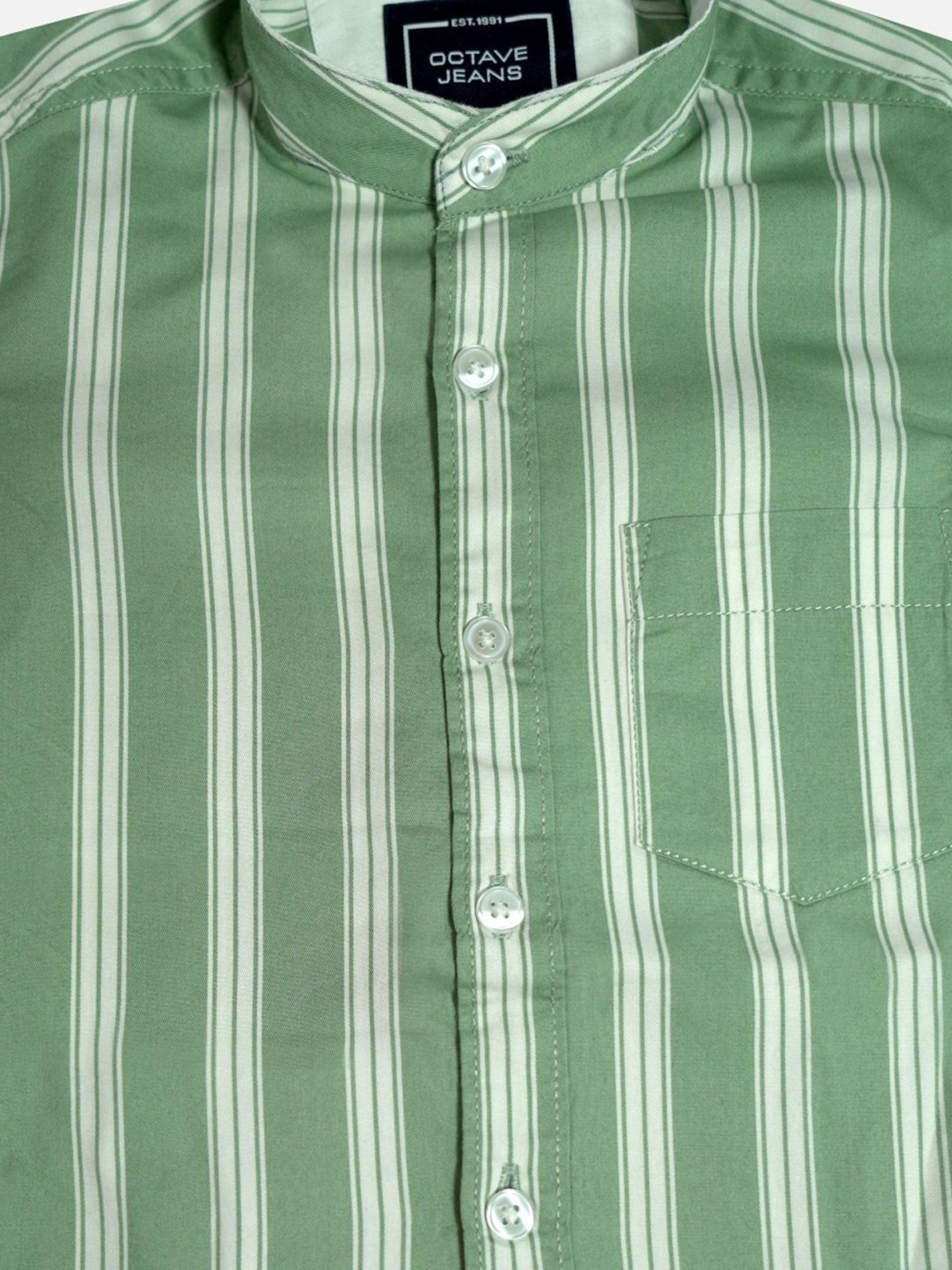 Octave Kids Mint Green & White Cotton Striped Full Sleeves Shirt
