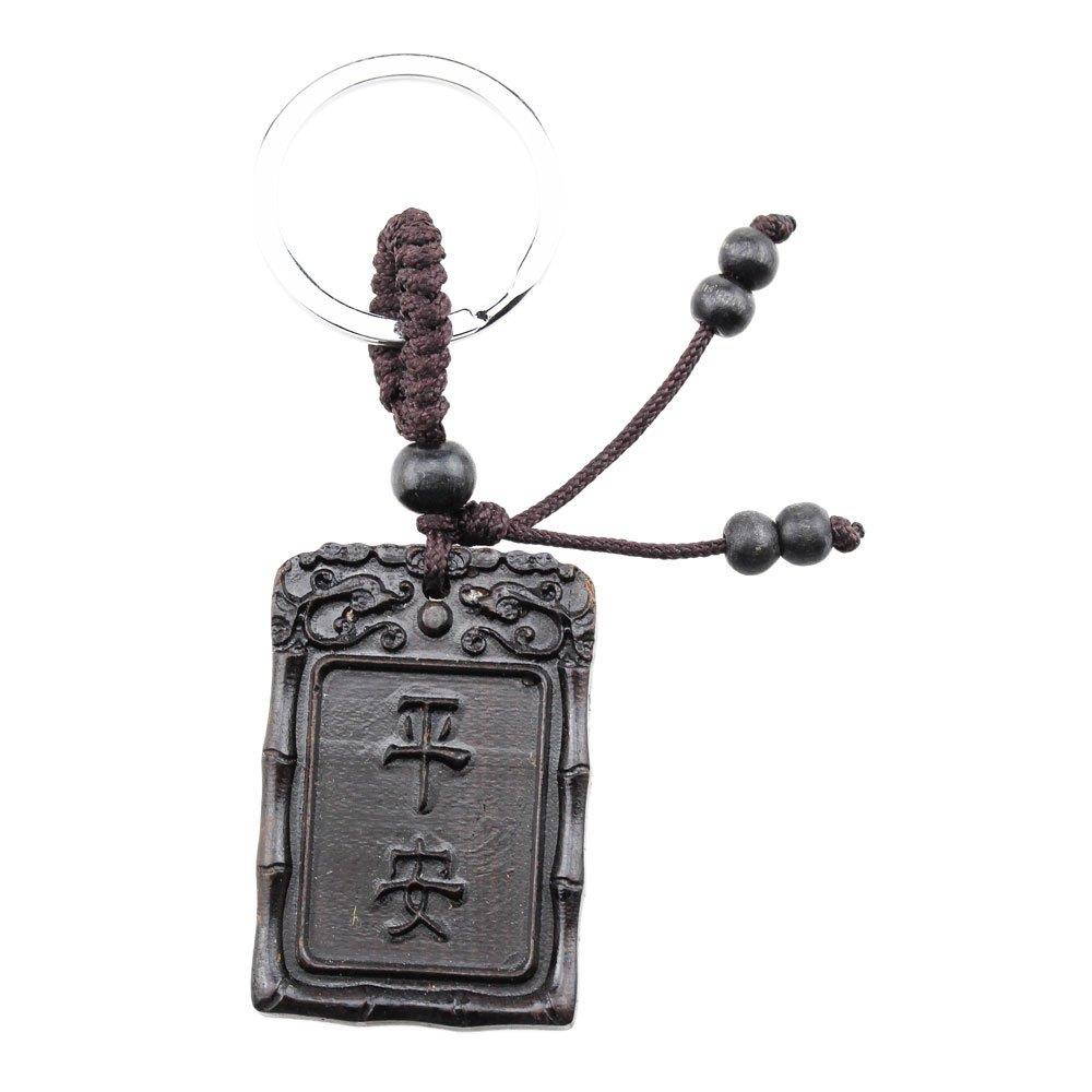FOY-MALL Chinese Characters Peace Ebony Wood Carved Keychain for Keys M1257