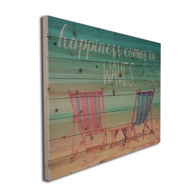 24" x 36" Happiness Comes in Waves Print on Planked Wood Wall Sign Panel - Gallery 57