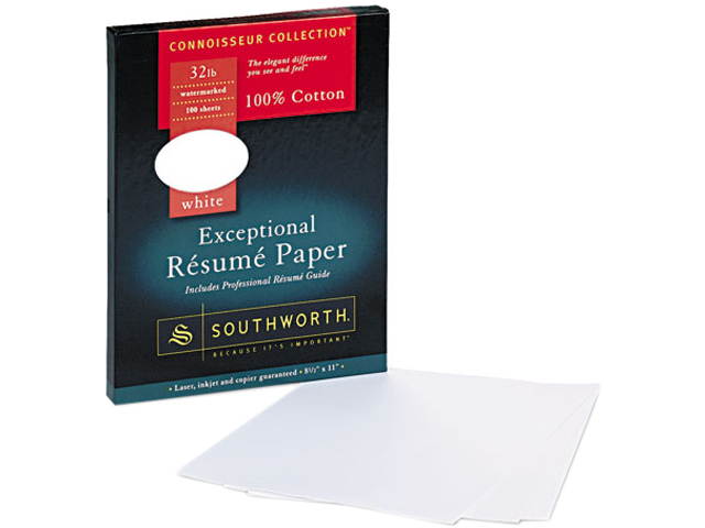 Southworth RD18CF 100% Cotton Resume Paper, 32 lbs., 8-1/2 x 11, White, 100/Box