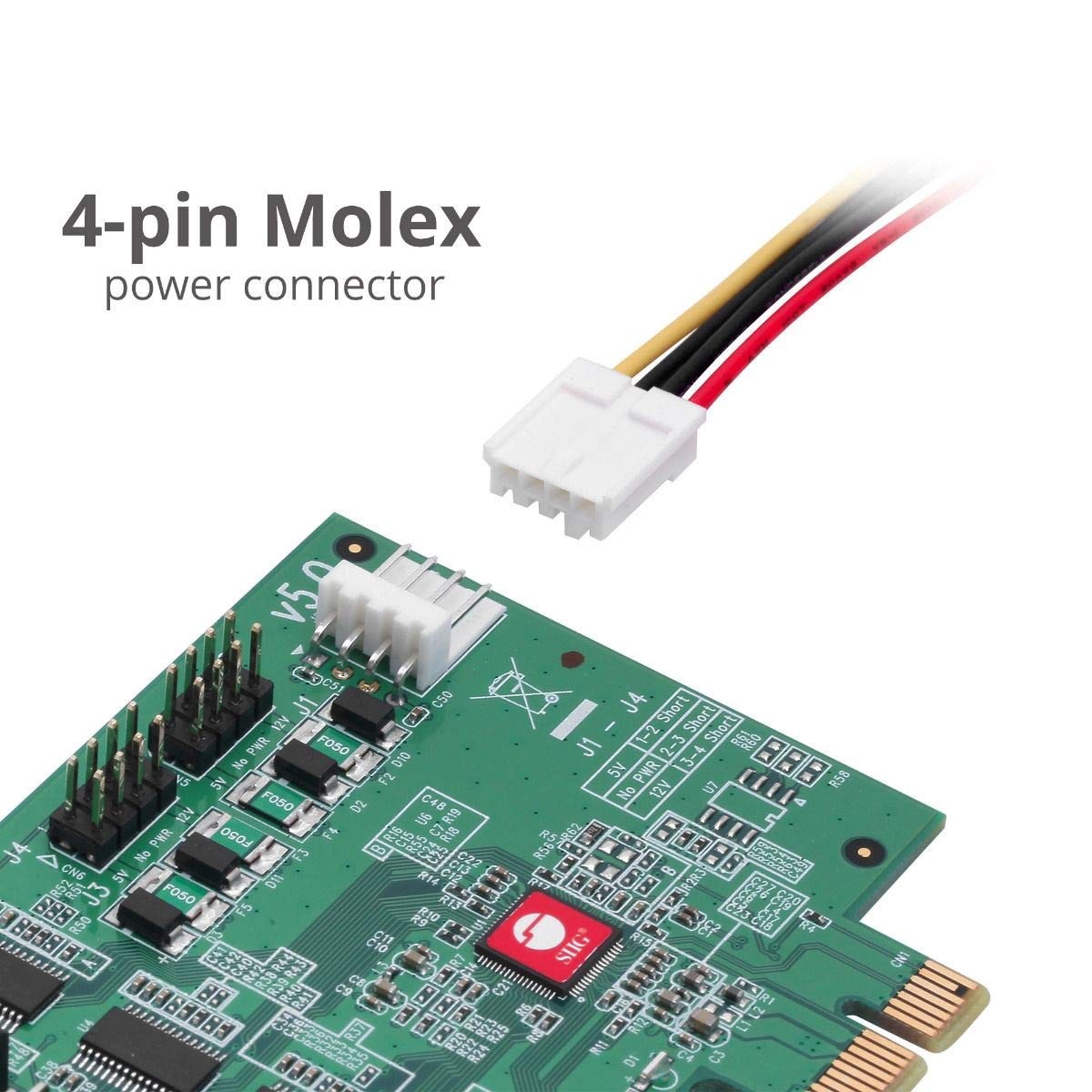 SIIG DP Cyber Serial 4S PCIe Adapter Card - Add 4X RS-232 (16550 UART) Serial Ports