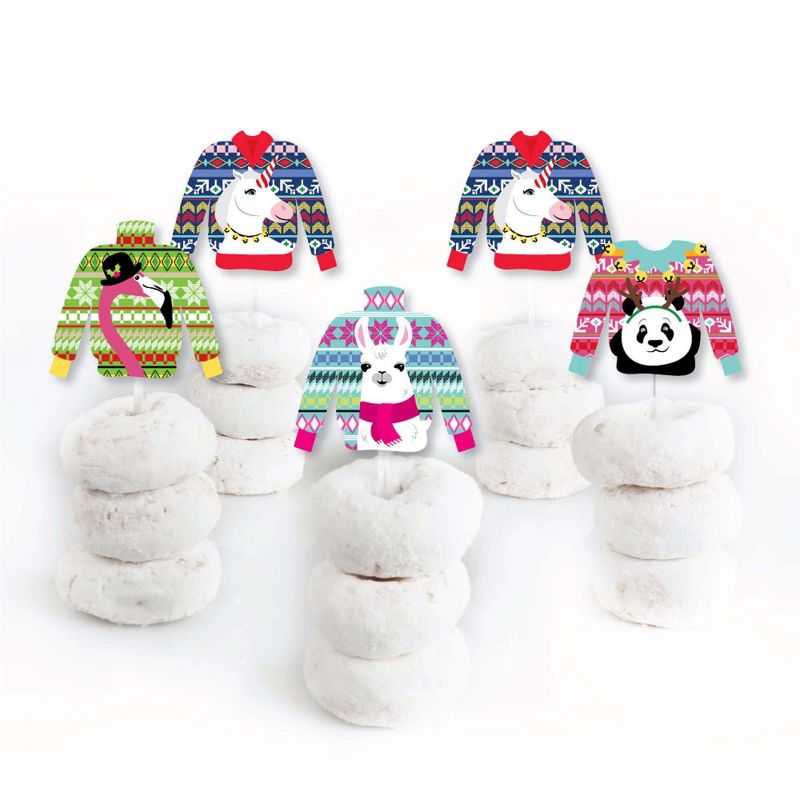Big Dot of Happiness Wild and Ugly Sweater Party - Dessert Cupcake Toppers - Holiday and Christmas Animals Party Clear Treat Picks - Set of 24