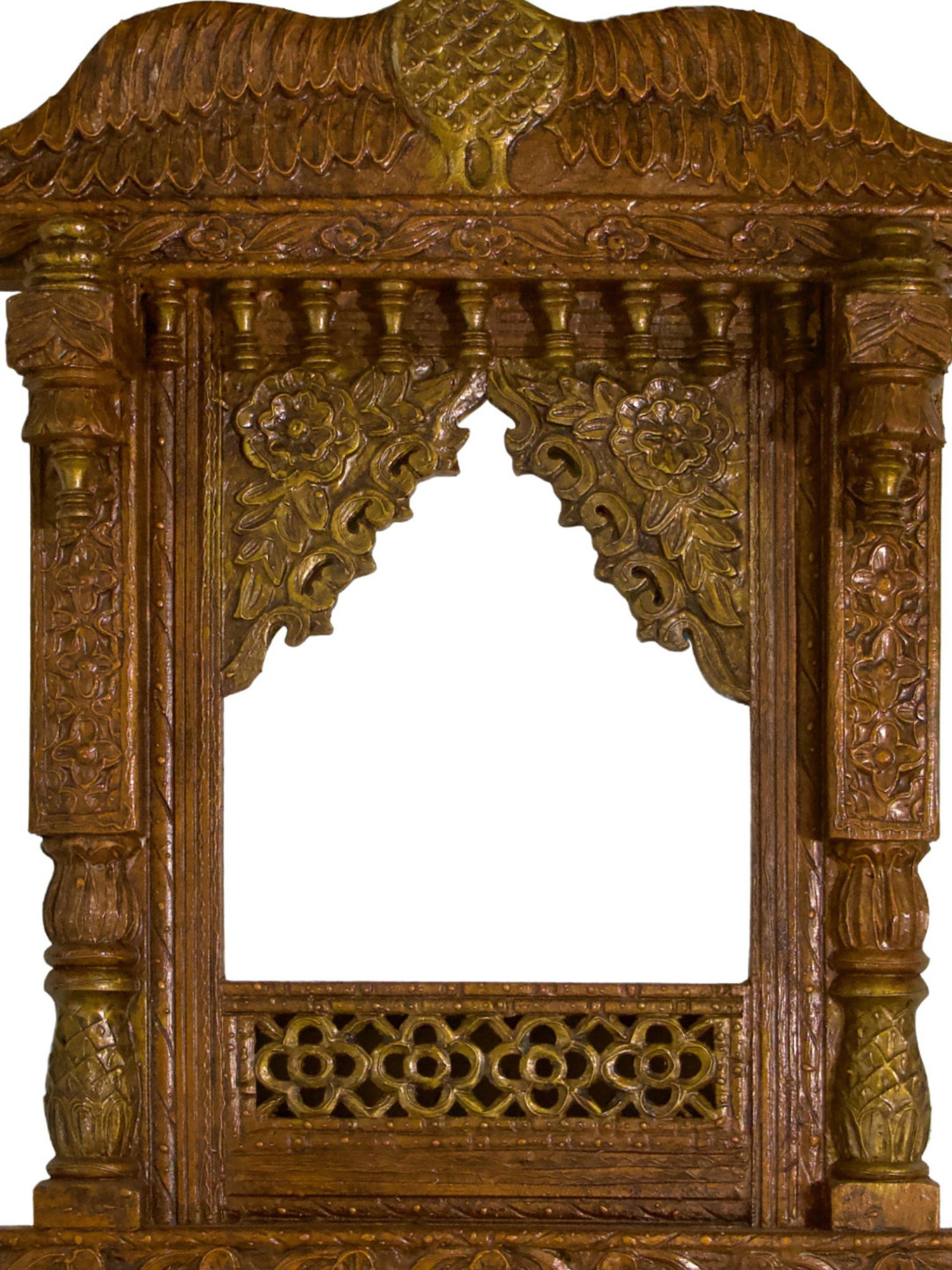 Ambi Hand Crafted Wooden Jharoka Wall Decor With A Falcon Top