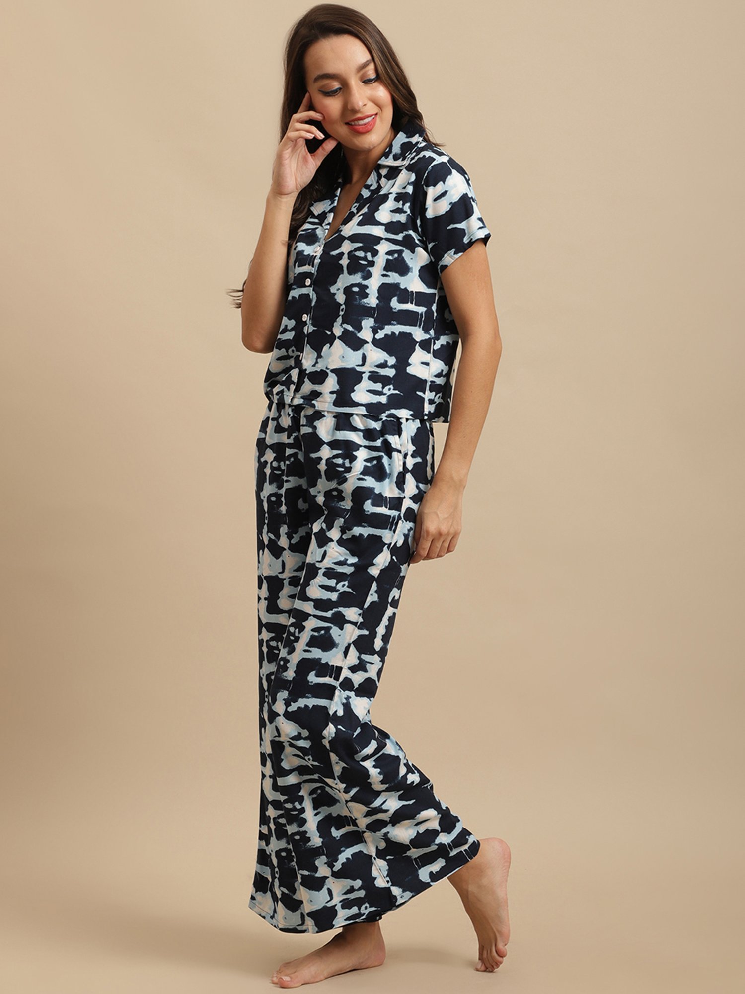 Boston Club Navy Tie & Dye Shirt Pyjama Set