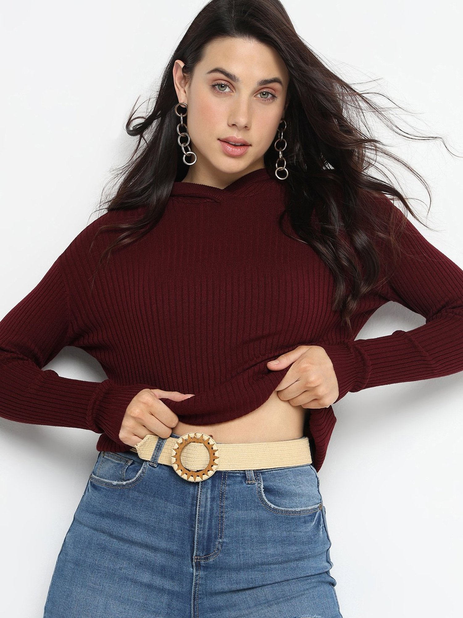 Vero Moda Maroon Slim Fit Hoodie