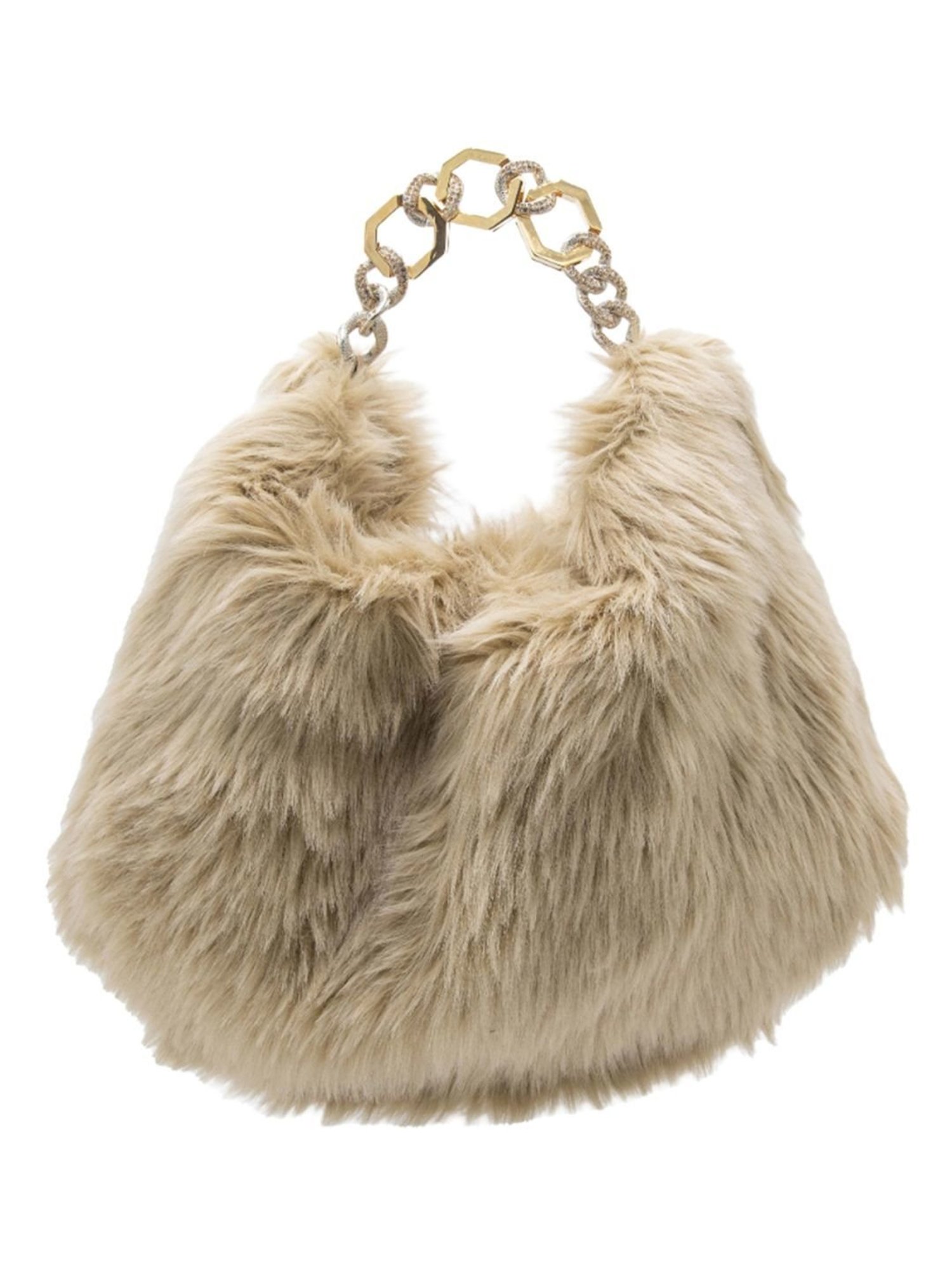 Gedebe Beige Eco Foxy Fur Large Hobo Bag