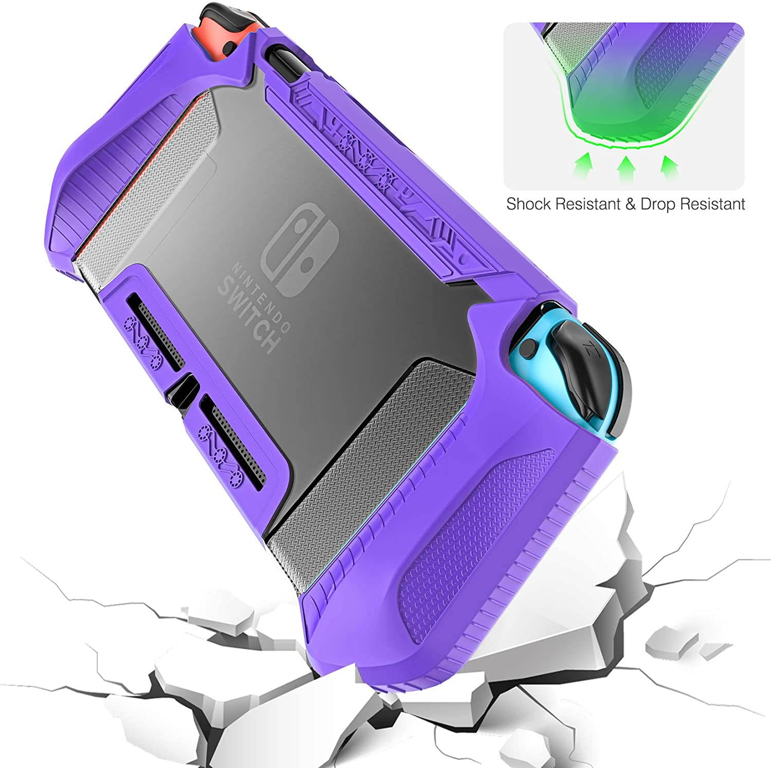 HEYSTOP Case Compatible with Nintendo Switch Case Screen Protector,TPU Protective Heavy Duty Cover Case for Nintendo Switch with Shock Absorption and Anti-Scratch Transparent Purple