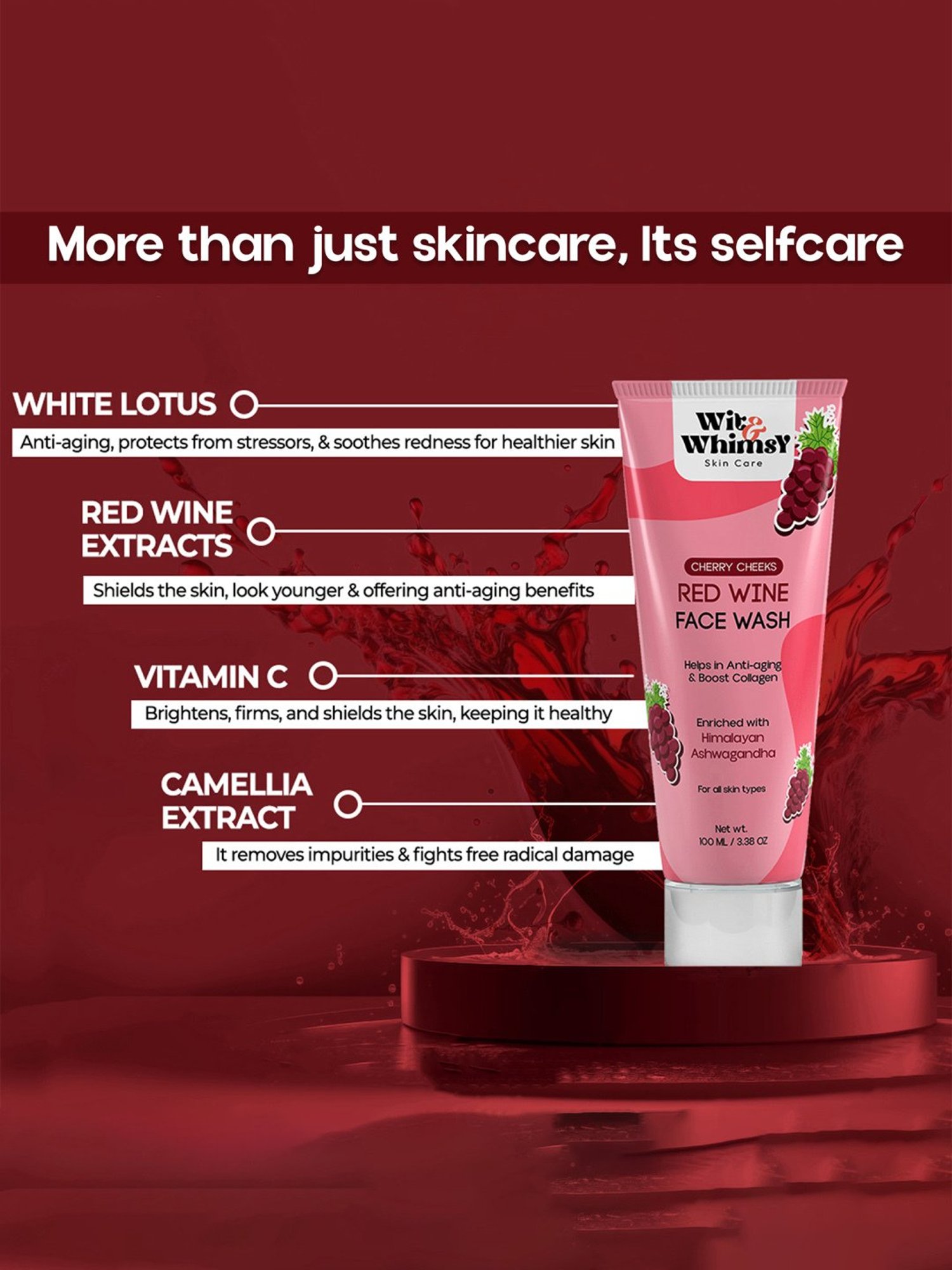 Wit & Whimsy Cherry Cheeks Red Wine Face Wash - 100 ml