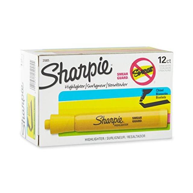 sharpie 25005 accent tank highlighters, chisel tip, yellow, 12count