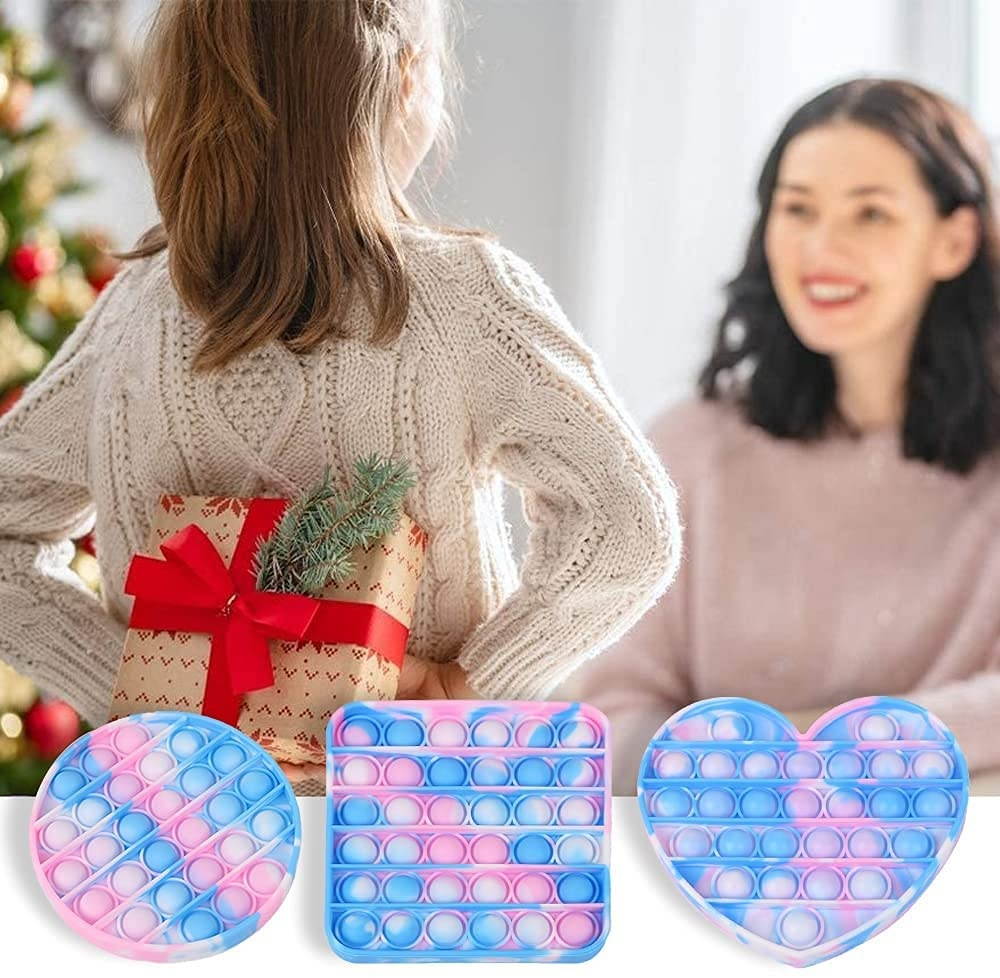 3PC Pop Bubble Fidget Sensory Toy,Stress Relief and Anti-Anxiety Toy for Kids and Adults,Autism Special Needs Stress Reliever Squeeze Silicone Toy(Blue &White &Pink )