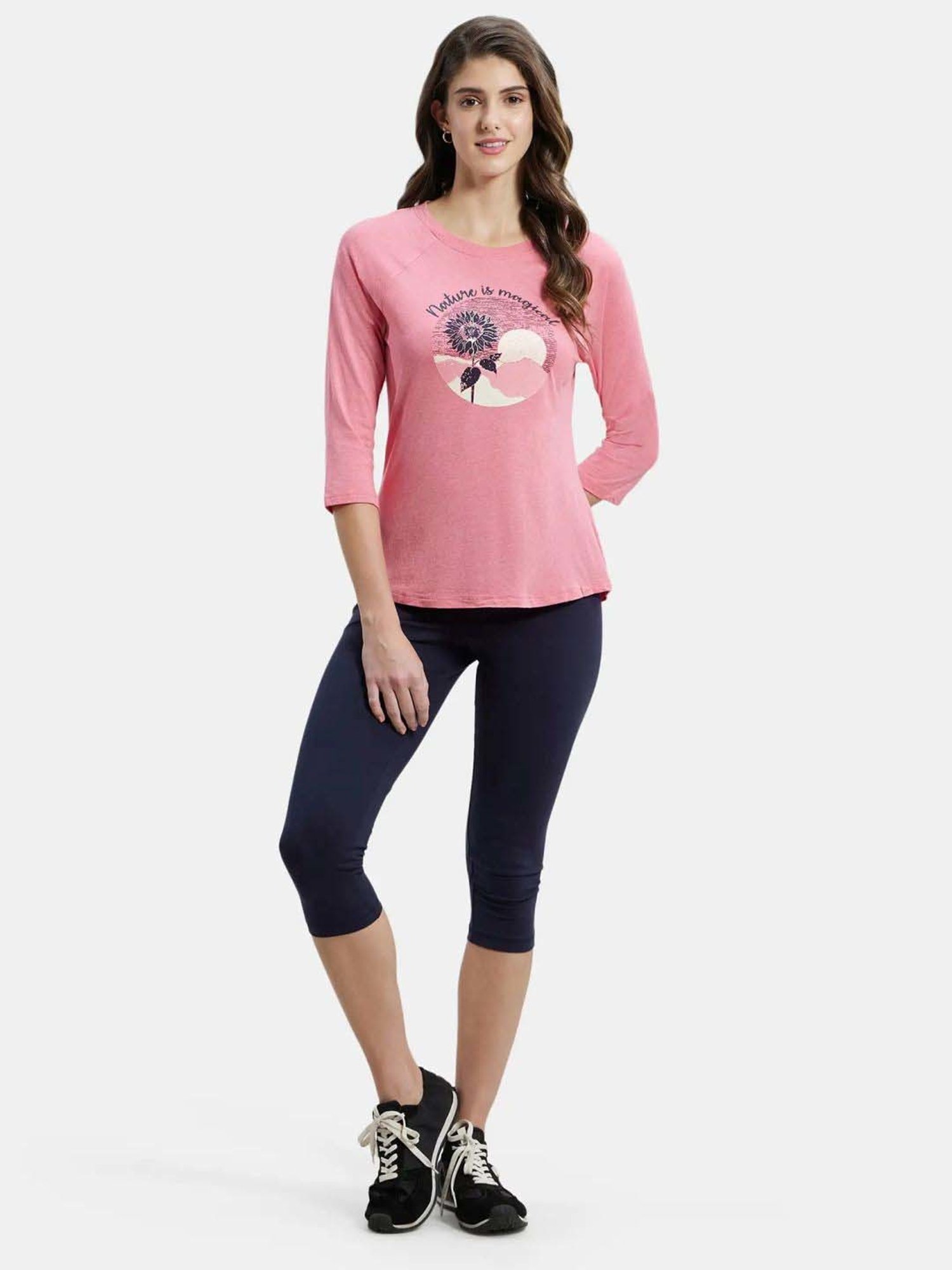 Jockey AW46 Women's Micro Modal Cotton Relaxed Fit Graphic Printed Three Quarter Sleeve T-Shirt