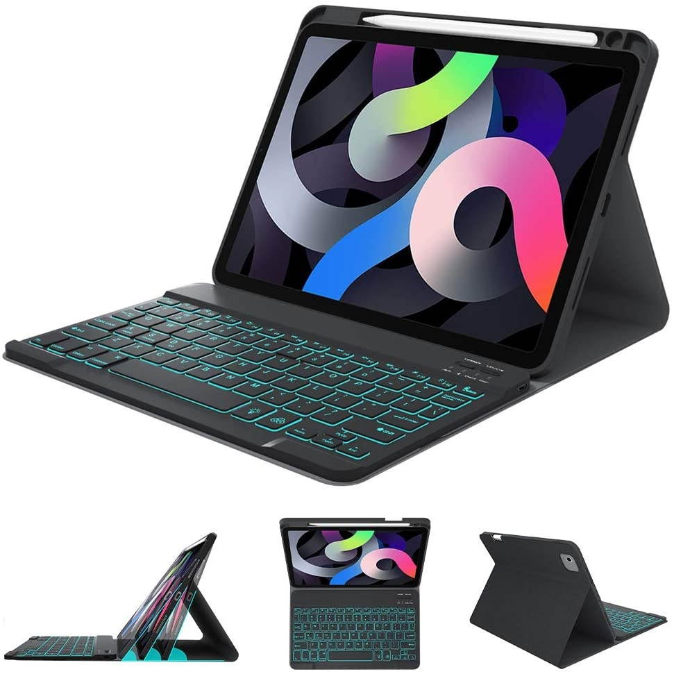 iPad Air 4th Gen Case Keyboard 2020 10.9 iPad - 2020/2018 11 iPad - Wireless Detachable BT Keyboard with Pencil Holder Charging - Auto Sleep/Wake Smart Cover (for 10.9/11 iPad Black)