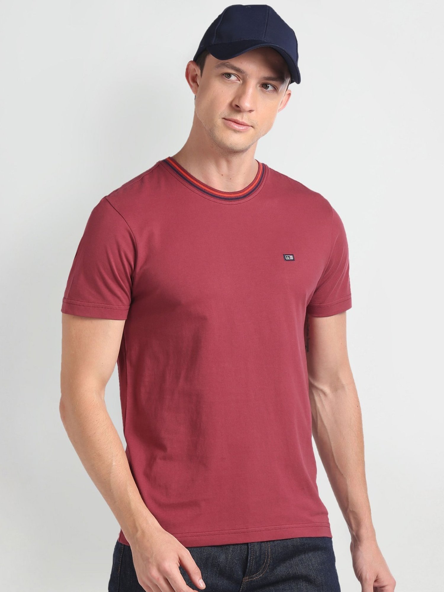 Arrow Sport Red Cotton Regular Fit T-Shirt