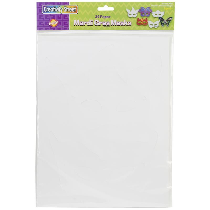 Creativity Street Die Cut Mardi Gras Masks, Paper, 6 Styles, 9 x 4, White, 24/Pack