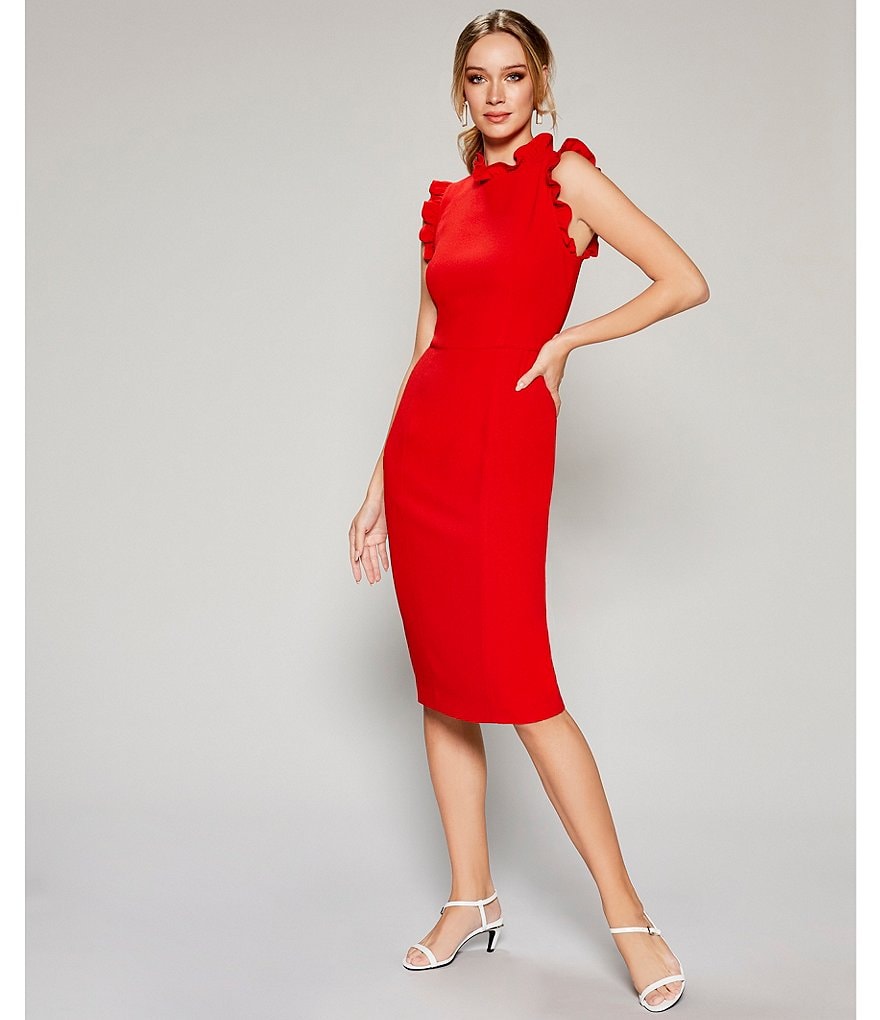 Maggy London Ruffle Mock Neck Sheath Dress
