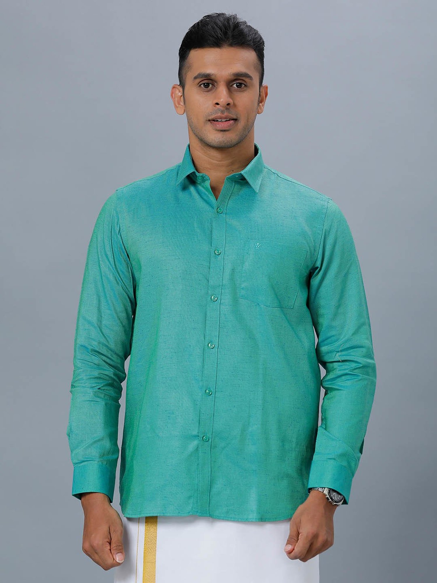 Ramraj Green Regular Fit Shirt