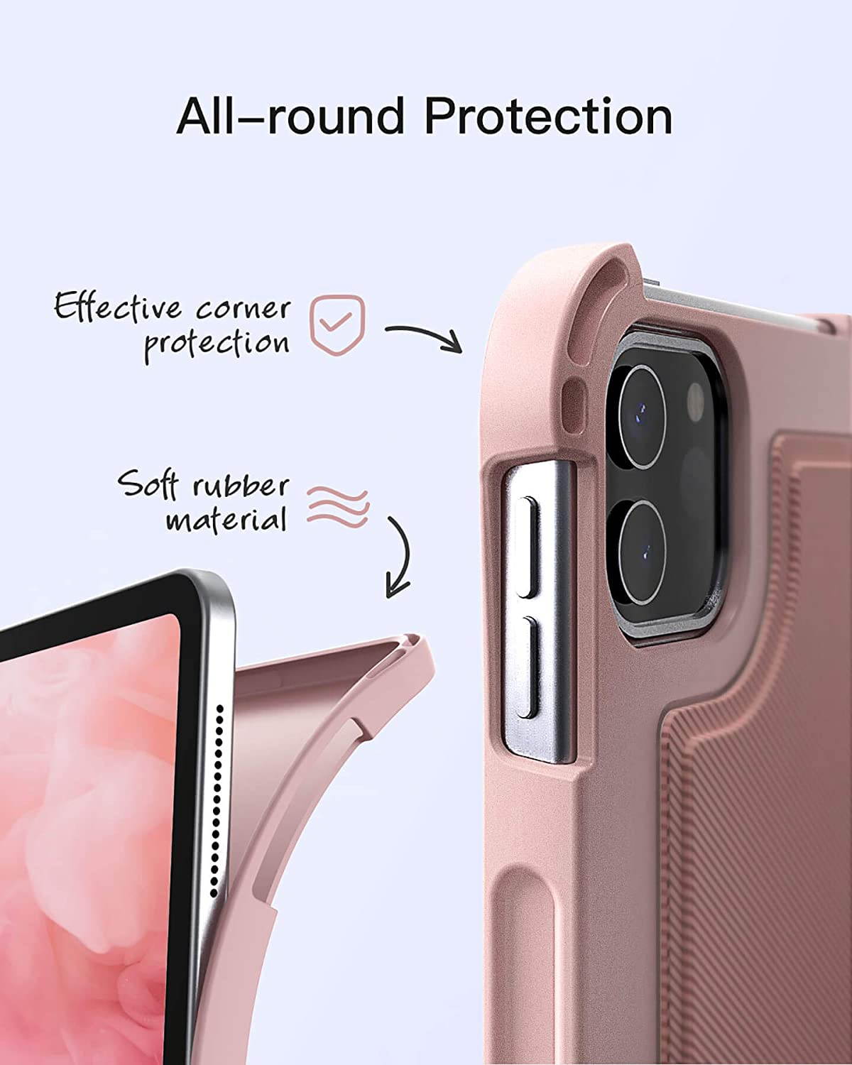 Inateck iPad Keyboard Case for iPad Pro 12.9 Inch 2020 (4th Gen) - iPad Pro 2018 12.9 (3rd Gen) with Hundreds of Backlits - RGB Tablet Keyboard - Stable Flexible Kickstand - KB02006 Pink