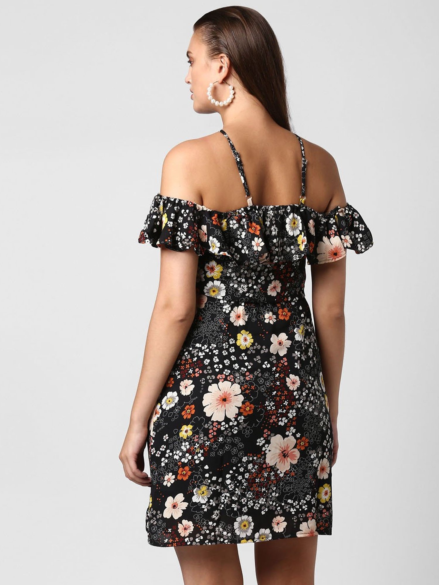 StyleStone Black Floral Print A Line Dress