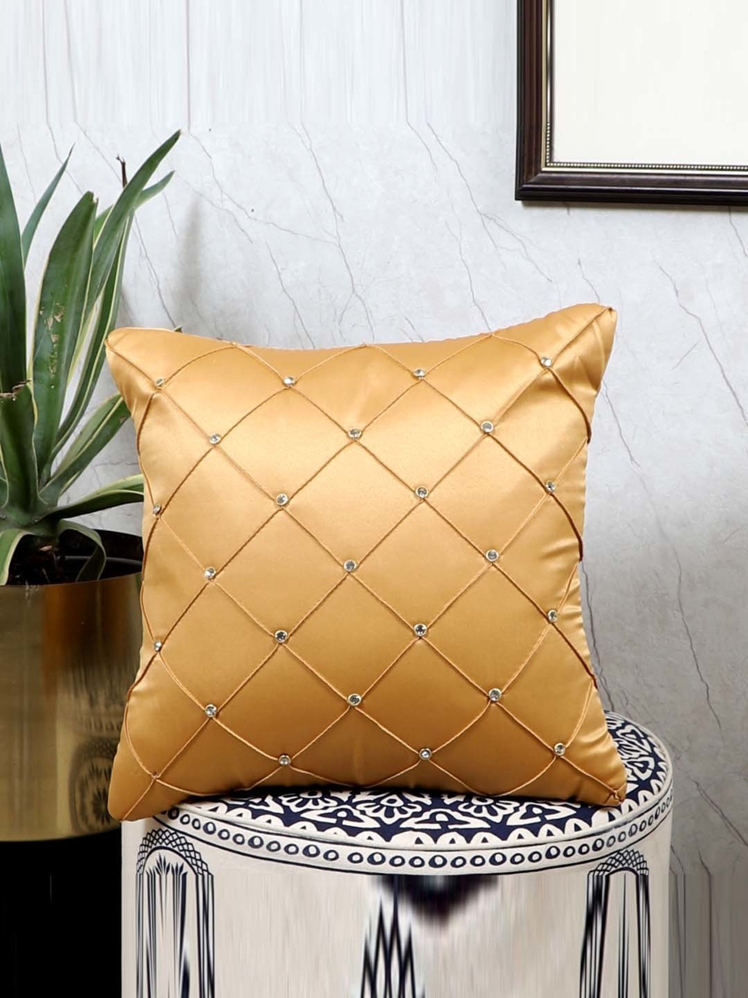 MFD HOME Furnishing Beige Satin Cushion Cover - Set of 1