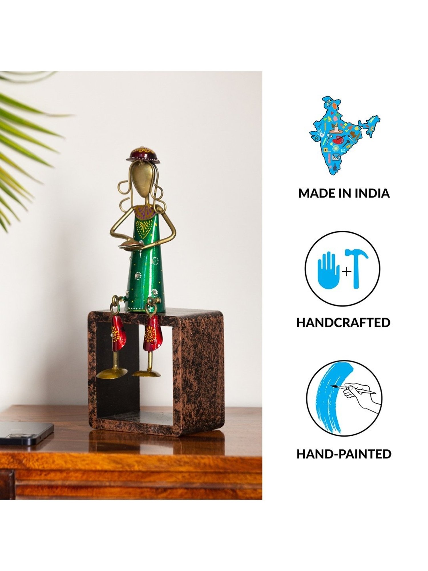 ExclusiveLane Multicolor Iron Thaalwala Handpainted Decorative Showpiece