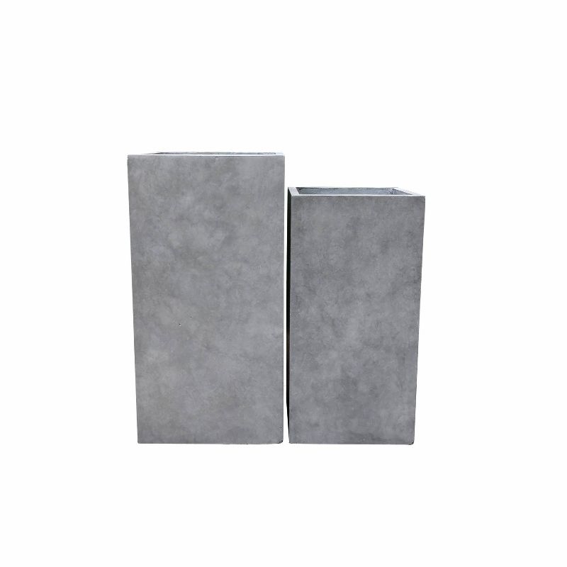 Set of 2 Kante Lightweight Modern Tall Square Outdoor Planters Natural Concrete - Rosemead Home & Garden, Inc.