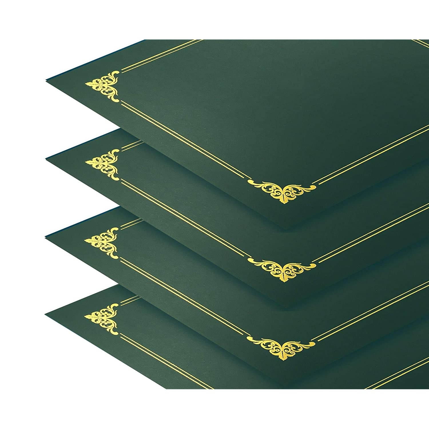 25 Pack Green Certificate Holders, Diploma Holders, Document Covers with Gold Foil Border, by Better Office Products, for Letter Size Paper, 25 Count, Hunter Green