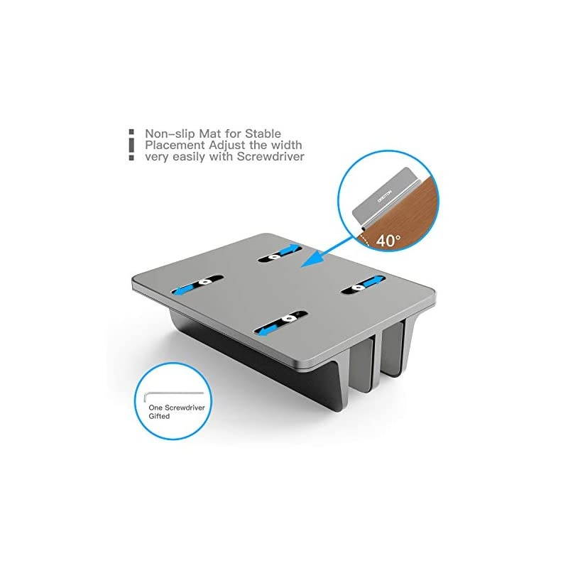 Updated Dock Version] Vertical Laptop Stand,  Double Desktop Stand Holder with Adjustable Dock (Up to 17.3 inch), Fits All MacBook/Surface/Samsung/HP/Dell/Chrome Book (Grey)