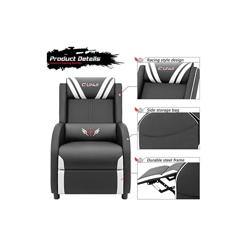 Gaming Recliner Chair PU Leather Single Recliner Sofa Adjustable Modern Living Room Recliners Home Theater Recliner Seat (White)