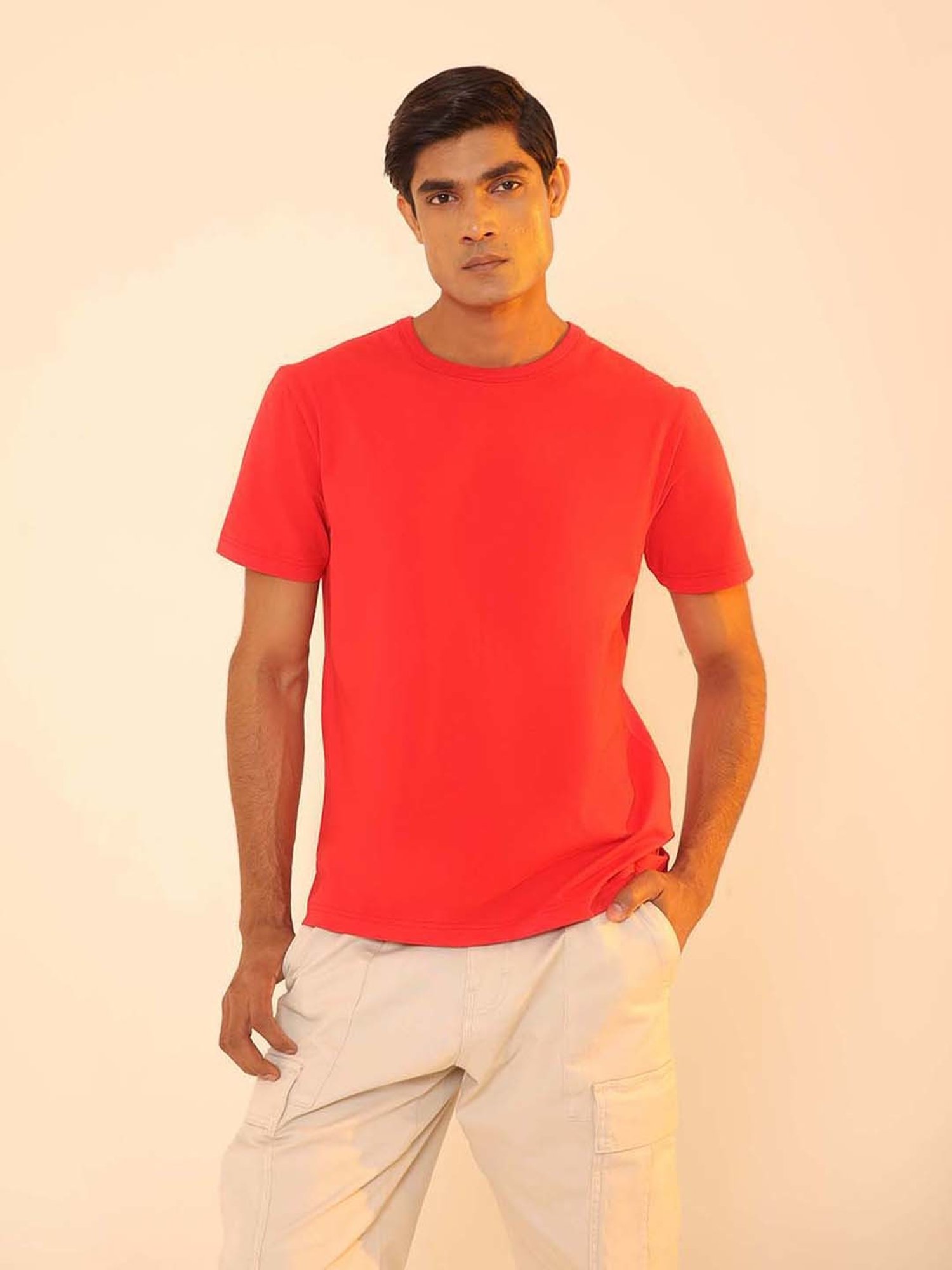 SUBTRACT Red Regular Fit Crew T-Shirt