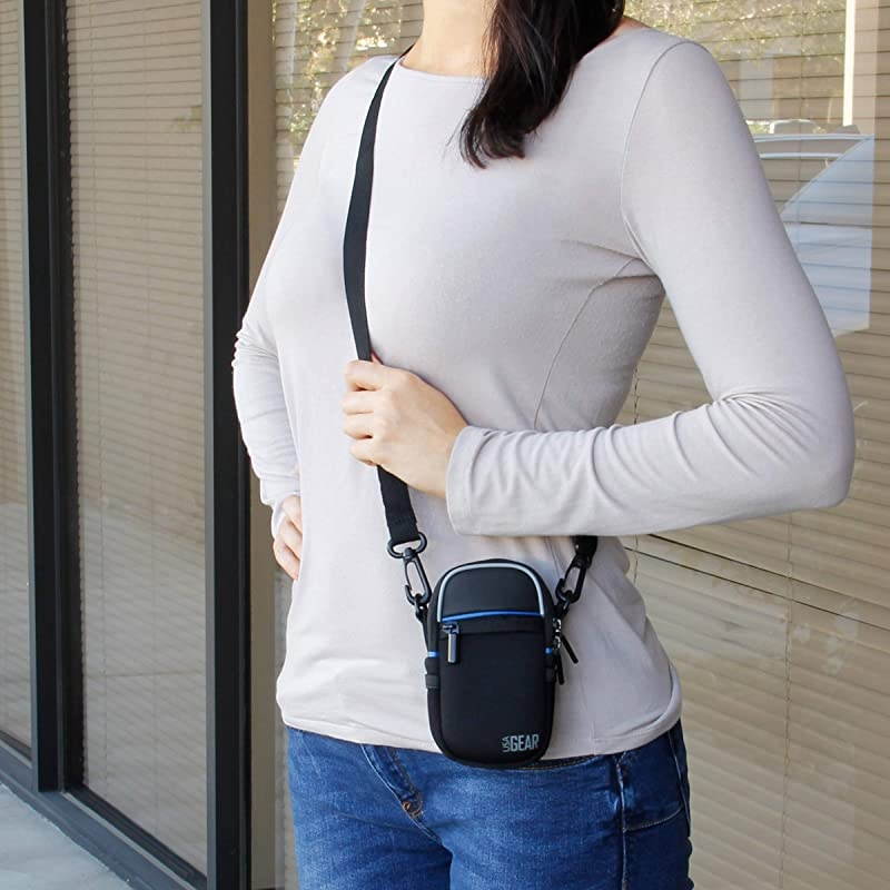 Compact Camera Case Black Point and Shoot Camera Bag with Accessory Pockets Rain Cover and Shoulder Strap Compatible with Sony CyberShot Canon PowerShot ELPH Nikon COOLPIX and More