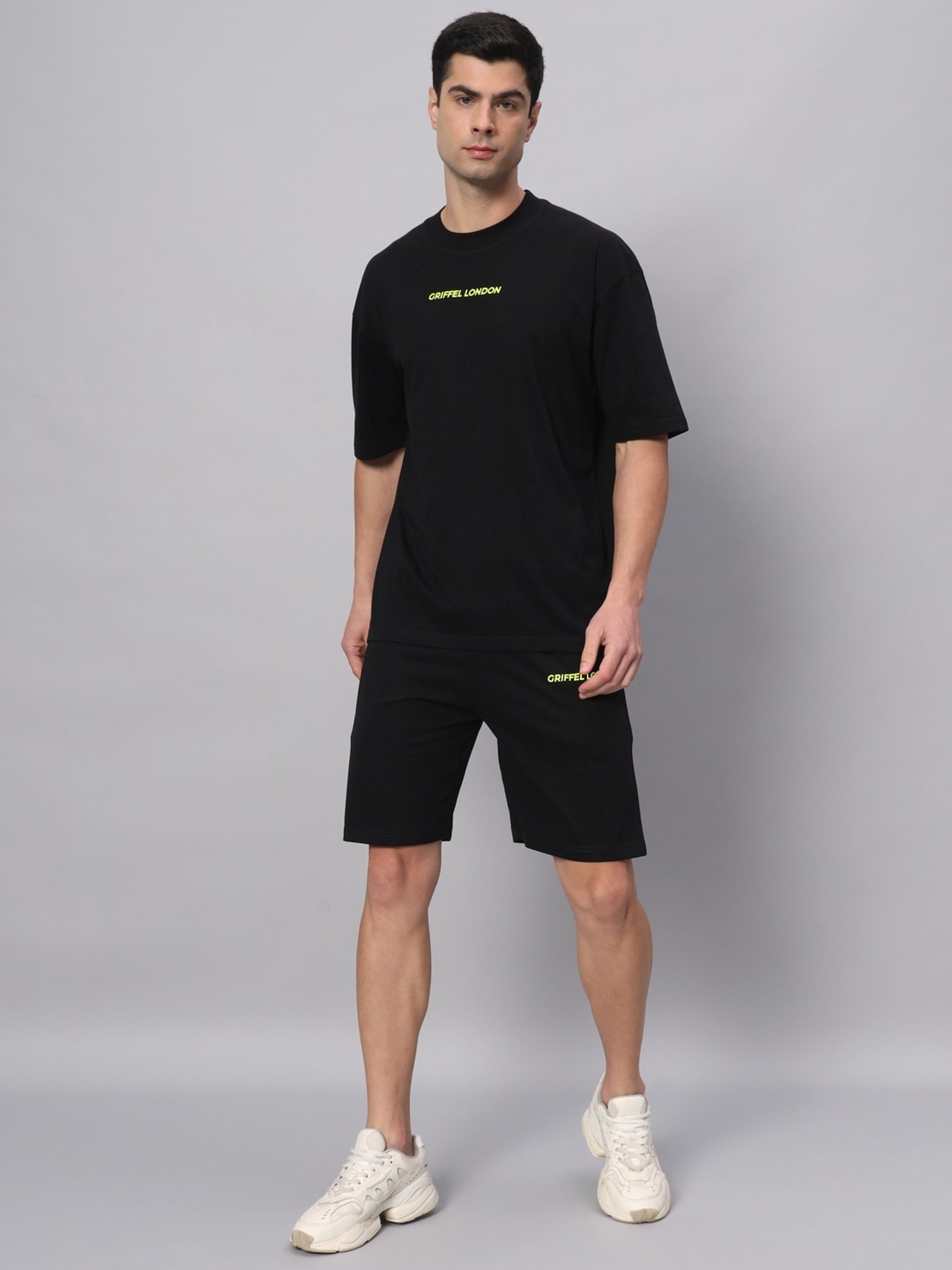 Griffel Black Cotton Loose Fit Printed T-Shirt
